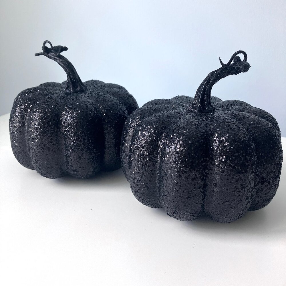 Halloween Black Glitter Pumpkin Set Glam Decor Tabletop Witchy